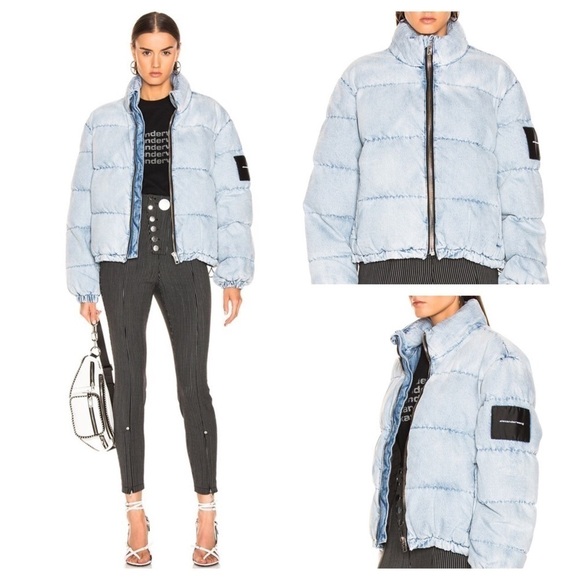 Alexander Wang Denim Bleached Wash Puffer Jacket - Picture 1 of 13
